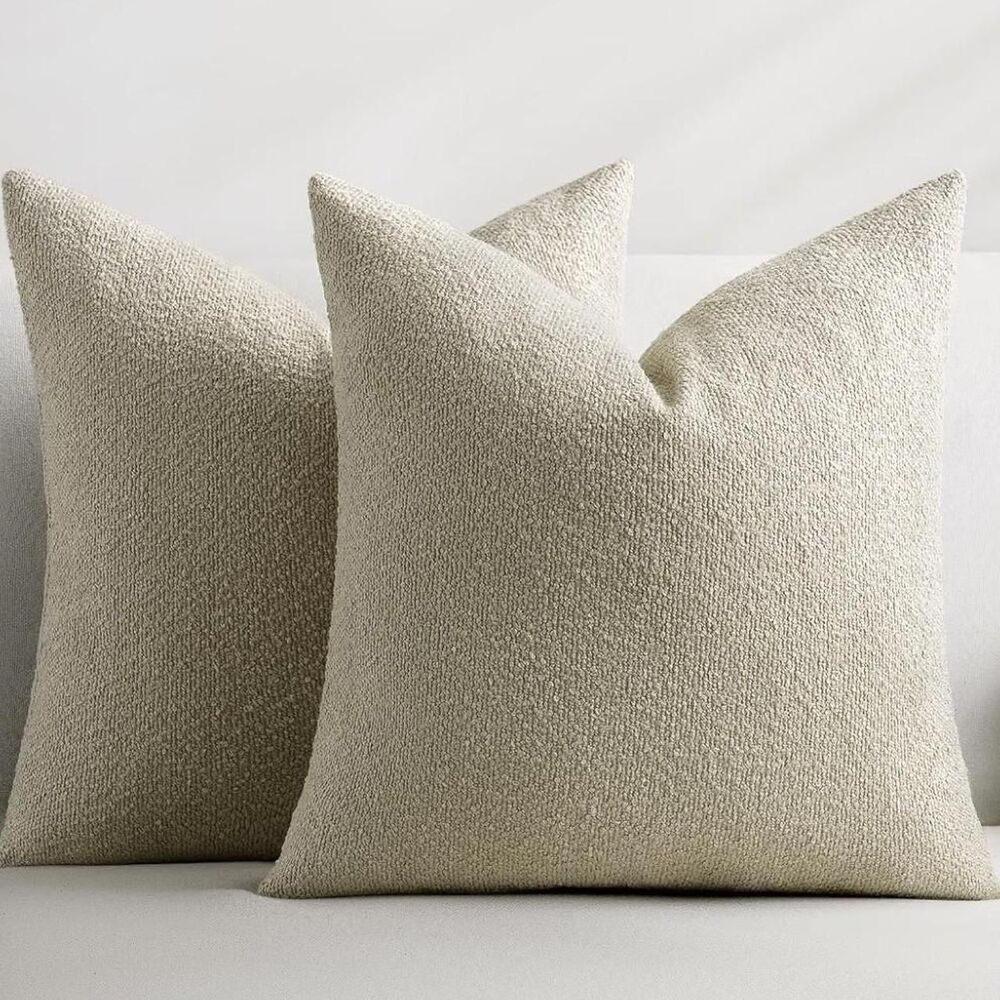 Cozy Beige Bouclé Throw Pillow Covers (Set of 2)